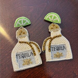 Beaded Tequila Bottle Earrings with Lime